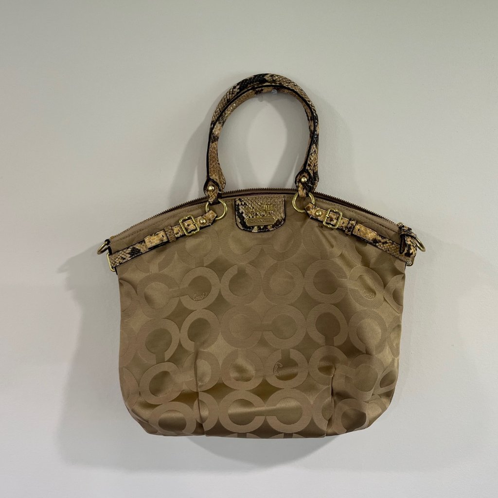 Coach 18650 Signature Op Art Madison Satin Satchel Shoulder Handbag Python Brass